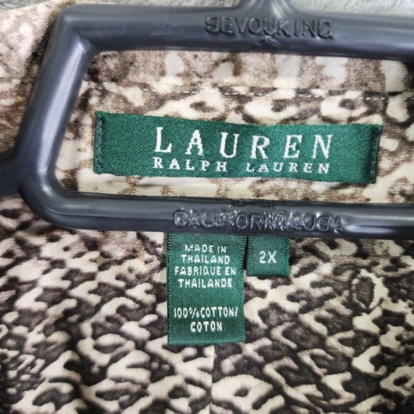 Womens Lauren Ralph Lauren Shirt Blouse Snakeskin Button Down 3/4 Sleeve Size 2X - Picture 6 of 10